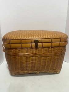 Vintage Chinese Basket Herringbone Weave Bamboo