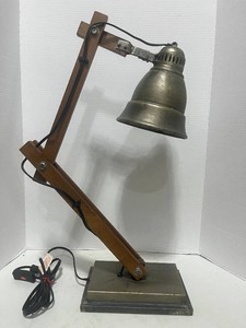 Industrial Style Desk Lamp Adjustable Arms Destressed Metal Shade and Base