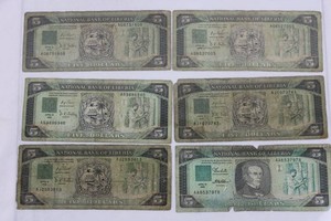National Bank of Liberia 5 Dollar Banknotes (Lot of 12)