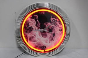 Neon Flame Wall Clock With Power Adapter