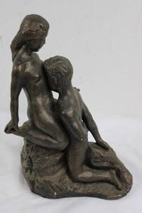 Metal Figural Sculpture Nude Couple (12.5 tall)
