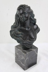 Signed Alice Heath Bust Sculpture on Marble Base (15.5 tall)