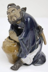 Ceramic Samurai Figurine With Jar (6.5 tall)