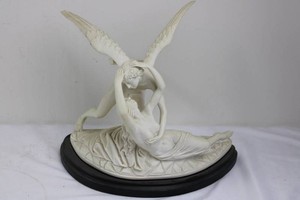 Winged Angel and Figure Sculpture R590-24 Resin on Base (13 x 14)
