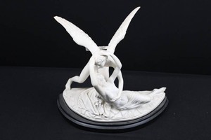 Winged Angel and Figure Sculpture R590-24 Resin on Base (13" x 14")