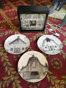 Farmhouse Light Box & (3) Barn Plates
