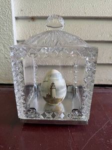 Crystal Revolving Photo Cube with Painted Ceramic Egg