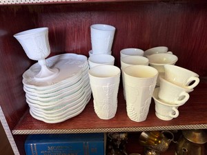 (27) Piece Set of Indiana Colony Harvest Grape Milk Glass Dishes