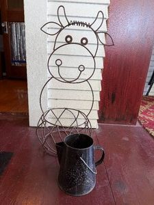 Rustic Metal Cow BasketPlanter & Decorative Metal Coffee Pot