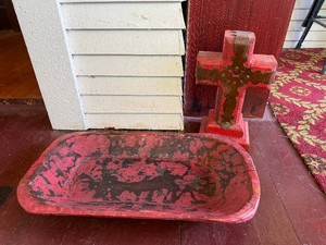 Rustic Wooden Decor Pieces - Cross & Shallow Dish