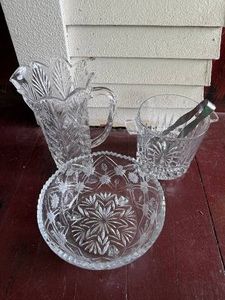 Lead Crystal Pitcher & Ice Bucket, and Crystal Bowl