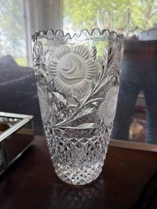 Lead Crystal Vase with Rose Design