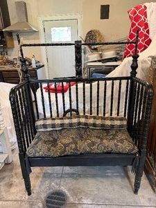 Black Wooden Bench with Cushion