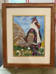 Framed Original Acrylic Painting of Hunting Rooster