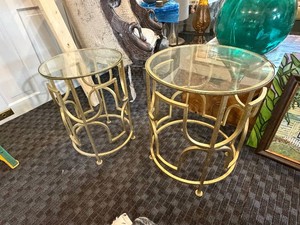 Set of (2) Metal & Glass End Tables