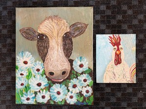 Original Acrylic Paintings of Cow & Rooster