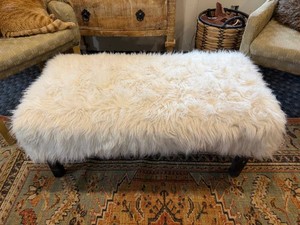 Very Cute Upholstered Bench with White Faux Fur Cover