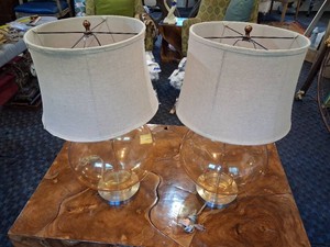Set of (2) Amber Glass Lamps