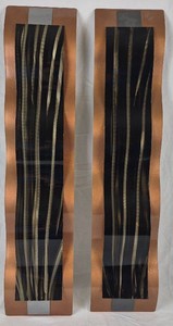 Pair of Copper Metal Rhythmic Curves Wall Sculptures