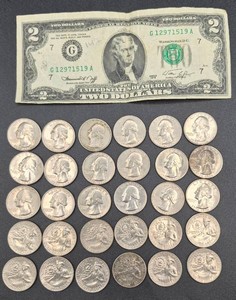 United States Bicentennial Coin Lot 1 - 30 Bicentennial Quarters and 1976 $2 Bill