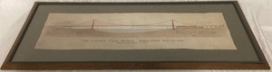 1999 Famous Bridge Framed Art Print of the Golden Gate Bridge Architectural Drawing- Printed on Hand Torn Paper and Floated on Matboard by Dayton Hudson