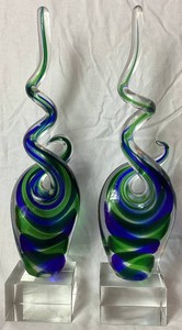 Pair of Mouth Blown Murano Style Art Glass Sculptures by Badash Crystal