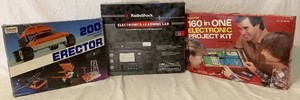 Electroinc and Builing Sets including Vintage Erector 200 Contruction Building Set, Radio Shack Electronics Learning Lab and Science Fair Electronic Project Kit