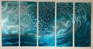 3D Wall Art 5 Coastal Wave Panel Aluminum Sculpture