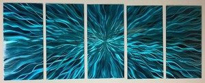 5 Panel Blue 3D Metal Art Handcrafted Aluminum