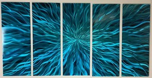 Blue Cosmic Energy Metal Wall Art Handcrafted Aluminum - 5 Panels