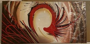 NEW Seekland Art Handpainted Abstract Oil Canvas Painting - Red, Black and Gold - 48 x 24