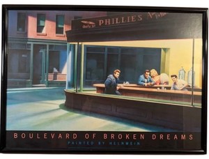 Nighthawks Boulevard of Broken Dreams Print with James Dean, Elvis Presley, Marilyn Monroe, Humprey Bogart by Helnwein