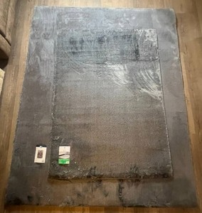 NEW Two Grey Faux Fur Area Rugs - 5 x 7 and 7 6 x 9 6