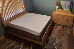MCM 6 Drawer Blonde Wood Dresser with Beveled Mirror and Matching Full Size Headboard and Nectar Full Mattress