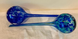 Blow glass blue plant waterers