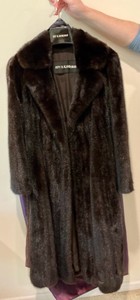 Vintage Roy H. Bjorkman dark brown mink fur coat with floral embroidered lining