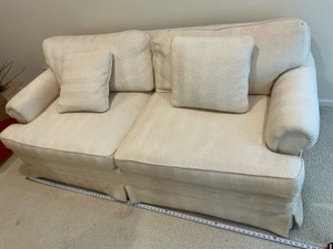 Gabberts creamivory sofa couch with cushions and accent pillows