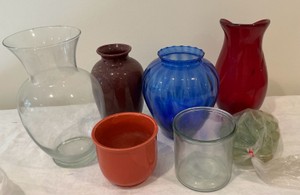 Group of various flower vases glass pottery