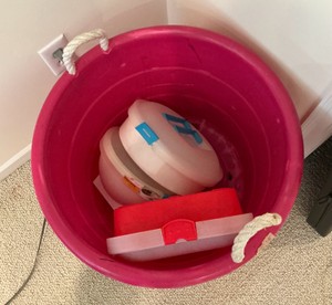 Bucket and various sterilite food storage items