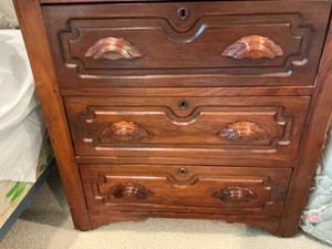 Vintage Art deco waterfall style 3 drawer lowboy dresser, early 1930s-1940s