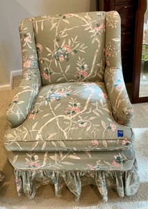 Vintage Chinoiserie wingback club chair, pastel floral cotton print