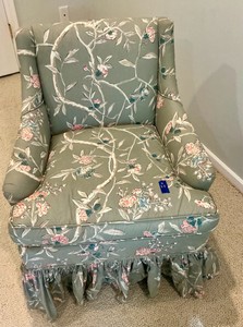 Vintage Chinoiserie wingback club chair, pastel floral cotton print
