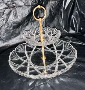 Glass Leaded 2 tiered crystal tidbit tray