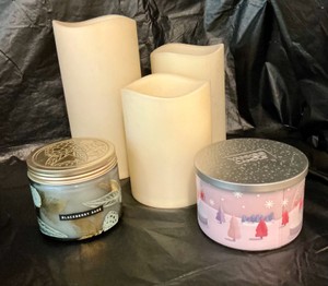Group of candles, Yankee, 3 lighted candles