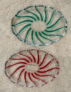 Mikasa glass candy dishes Christmas Peppermint swirl
