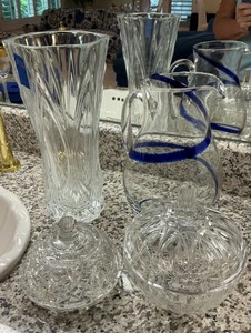 Leaded crystal candy dishes, pitcher, vase