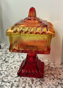 Vintage Amberina pressed glass candy dish
