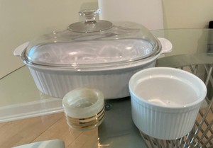 Group of corning ware, casserole 4L, misc