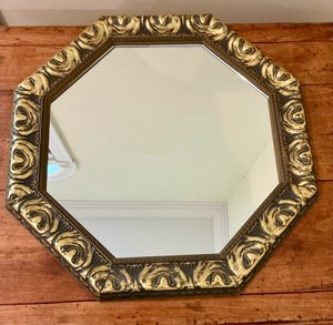 Hexagon mirror, painted wood frame
