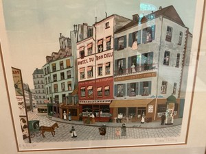 Signed lithograph titled "Hotel du bon dieu" by French artist Eliane Thierry